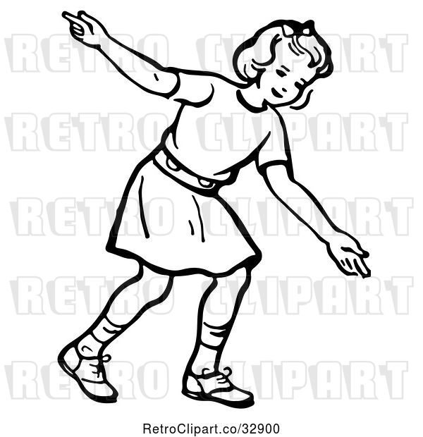 Vector Clip Art of Retro Girl After Releasing a Bowling Ball in