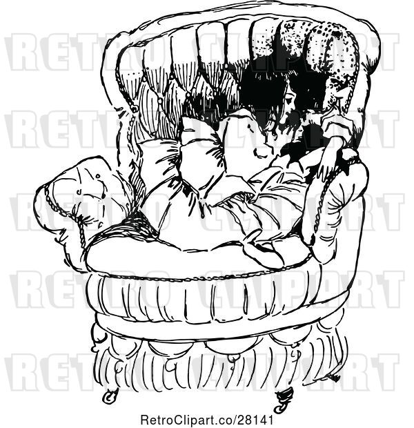 Vector Clip Art of Retro Girl and Cat in a Chair
