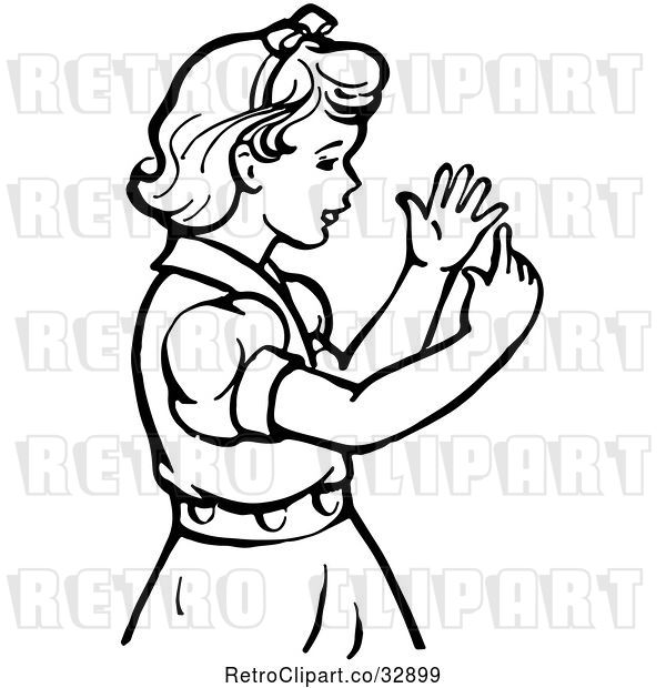 Vector Clip Art of Retro Girl Counting Her Fingers in