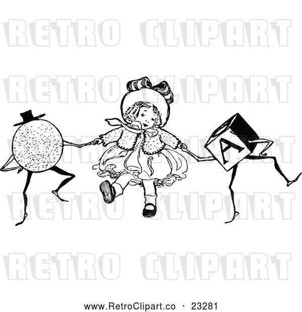 Vector Clip Art of Retro Girl Dancing with Toys