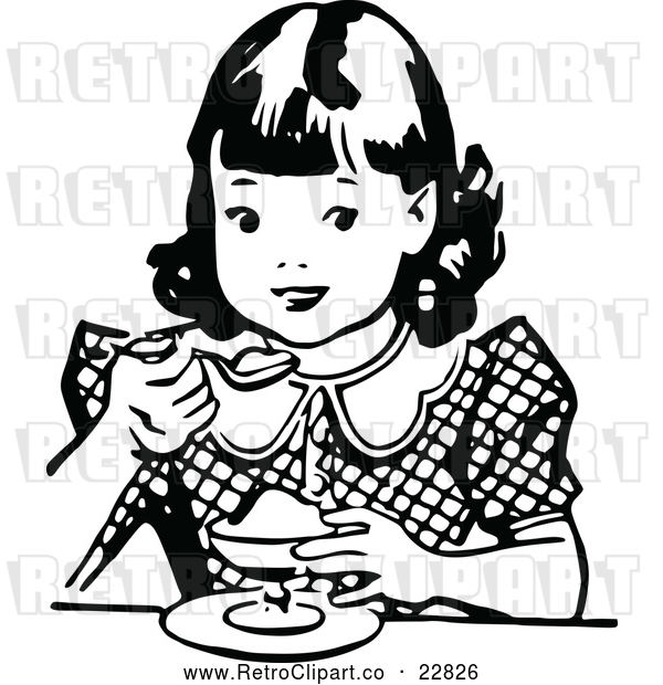 Vector Clip Art of Retro Girl Eating Dessert