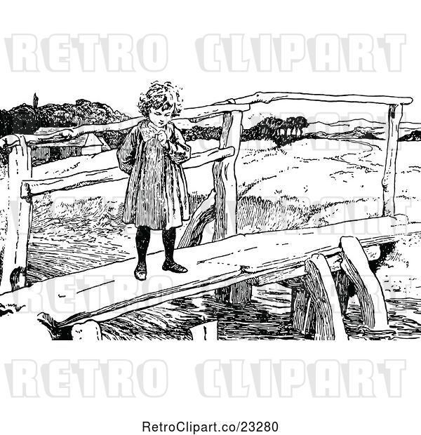 Vector Clip Art of Retro Girl Standing on a Footbridge