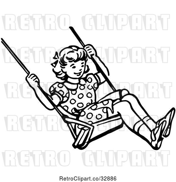 Vector Clip Art of Retro Girl Swinging in