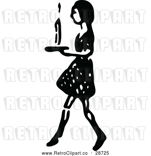 Vector Clip Art of Retro Girl Walking with a Candle