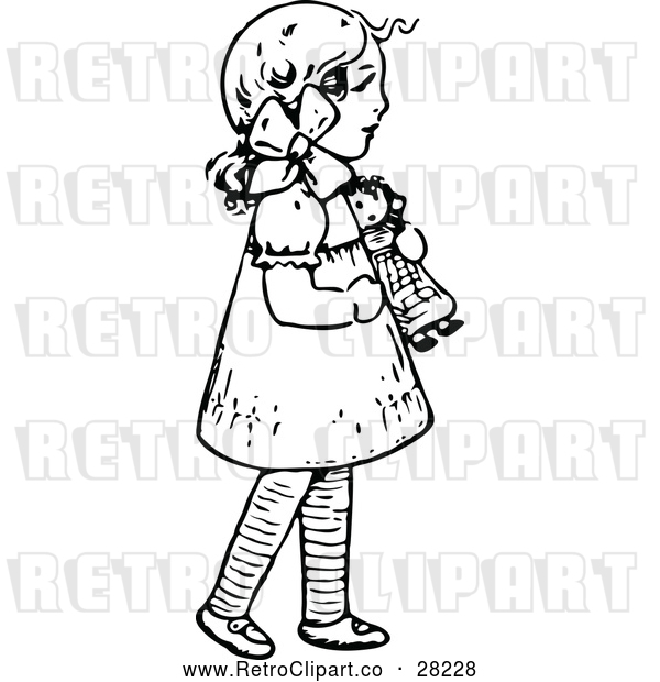 Vector Clip Art of Retro Girl with a Doll