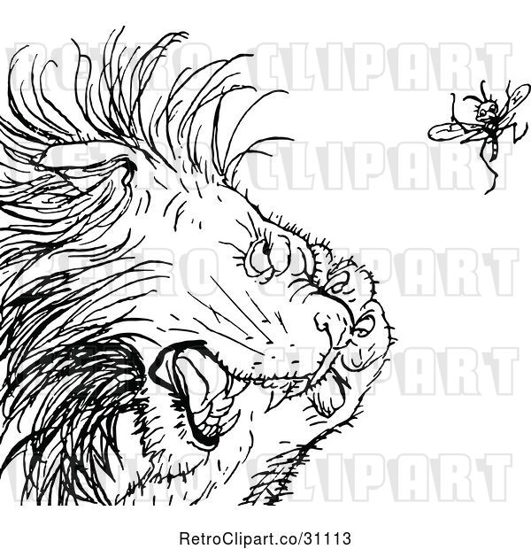 Vector Clip Art of Retro Gnat Annoying a Lion