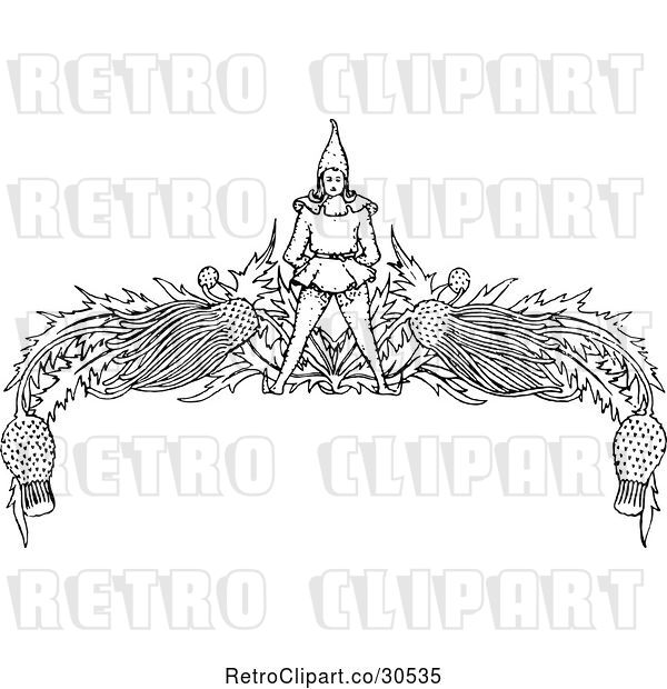 Vector Clip Art of Retro Gnome and Flower Border