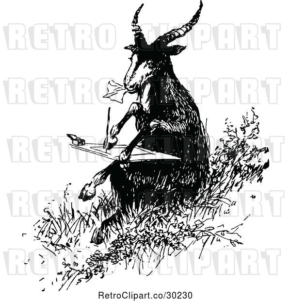 Vector Clip Art of Retro Goat Writing a Letter
