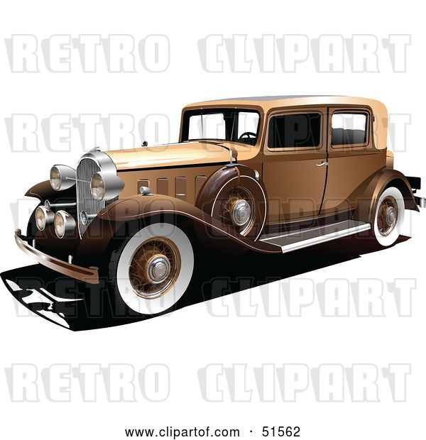 Vector Clip Art of Retro Gold Car with White Wall Tires