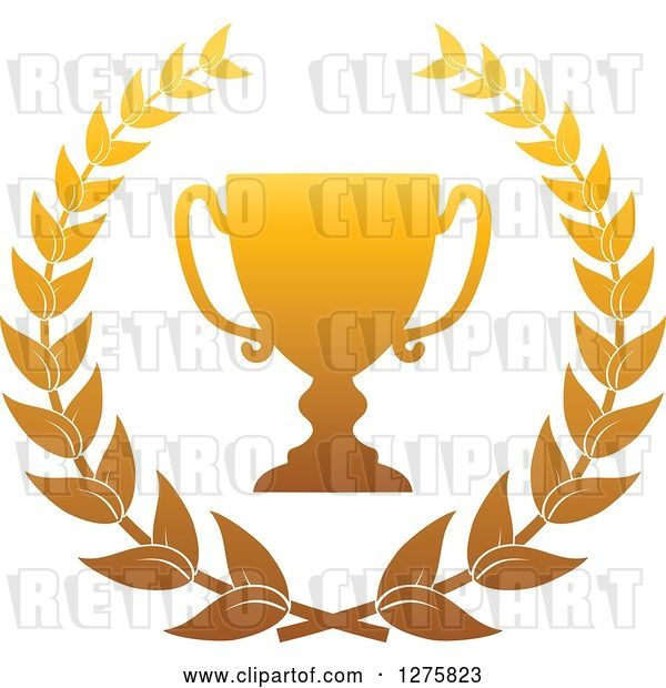 Vector Clip Art of Retro Gold Championship Trophy Cup in a Wreath