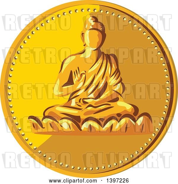 Vector Clip Art of Retro Gold Coin Medallion of Buddha