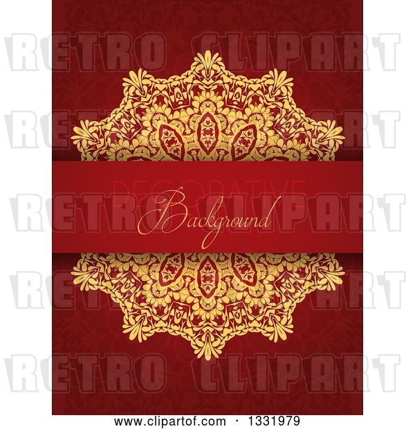Vector Clip Art of Retro Gold Doily and Decorative Background Text Bar over a Pattern