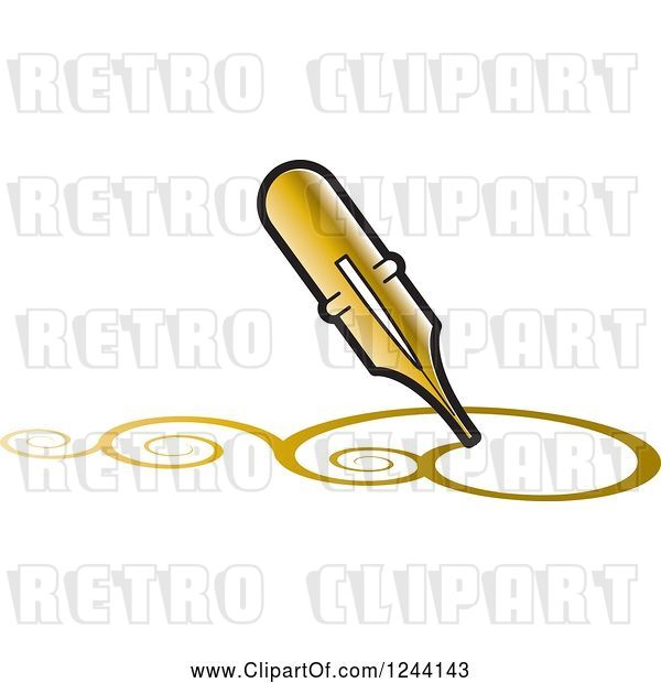 Vector Clip Art of Retro Gold Fountain Pen Nib Drawing Swirls