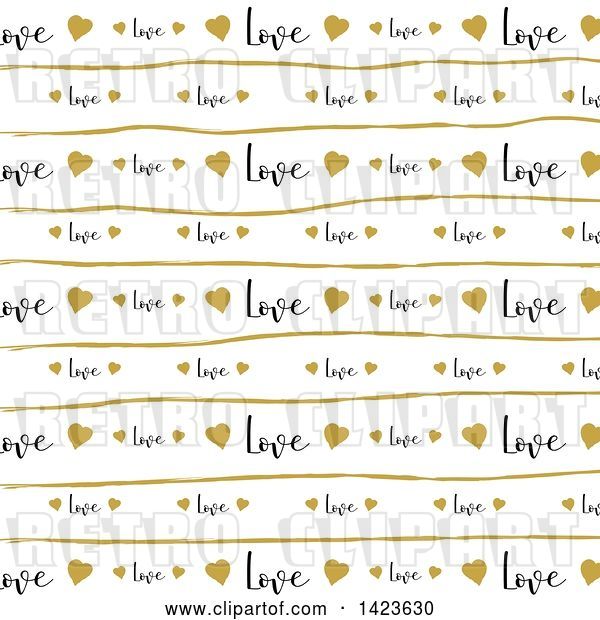 Vector Clip Art of Retro Gold Heart, Line and Love Text Pattern