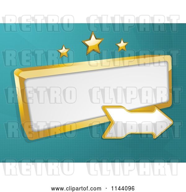 Vector Clip Art of Retro Gold Sign and Arrow with Stars on Turquoise