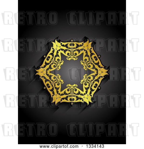 Vector Clip Art of Retro Gold Snowflake Design on Gradient Black