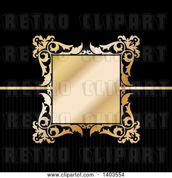 Vector Clip Art of Retro Golden Floral Frame on Black