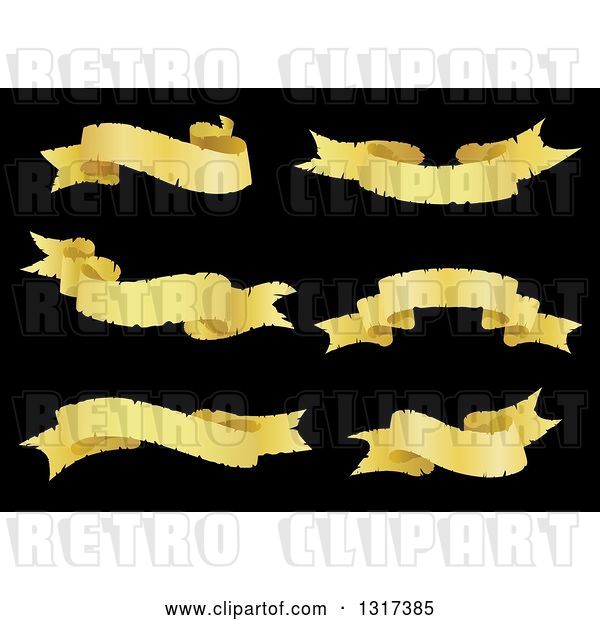Vector Clip Art of Retro Golden Ribbon Banners on Black