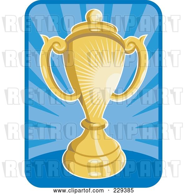 Vector Clip Art of Retro Golden Trophy over Blue Rays