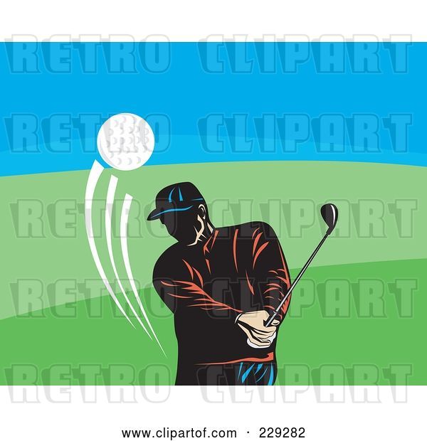 Vector Clip Art of Retro Golfer Guy Swinging