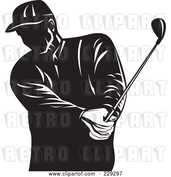 Vector Clip Art of Retro Golfer Swinging