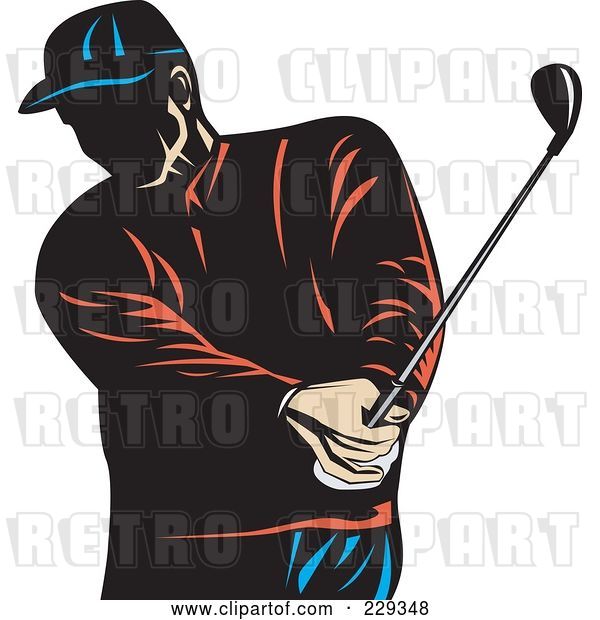 Vector Clip Art of Retro Golfer Swinging