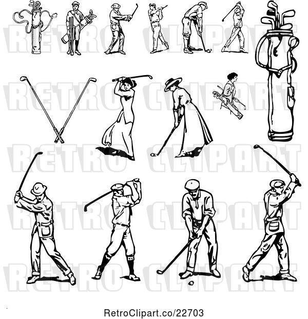 Vector Clip Art of Retro Golfers