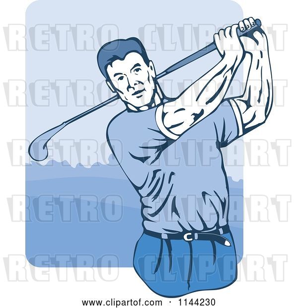 Vector Clip Art of Retro Golfing Guy Swinging 1
