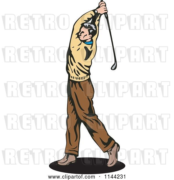 Vector Clip Art of Retro Golfing Guy Swinging 2