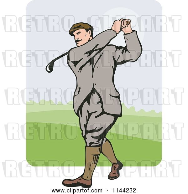 Vector Clip Art of Retro Golfing Guy Swinging 4