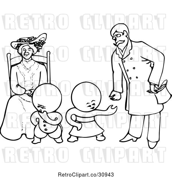 Vector Clip Art of Retro Goops KChildren with a Lady and Guy