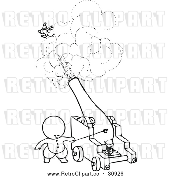 Vector Clip Art of Retro Goops Kid Shooting Someone from a Cannon