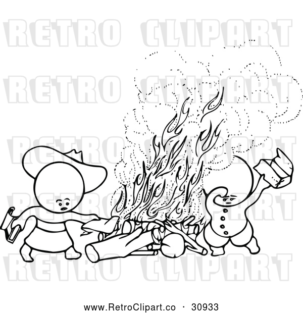 Vector Clip Art of Retro Goops Kids at a Fire