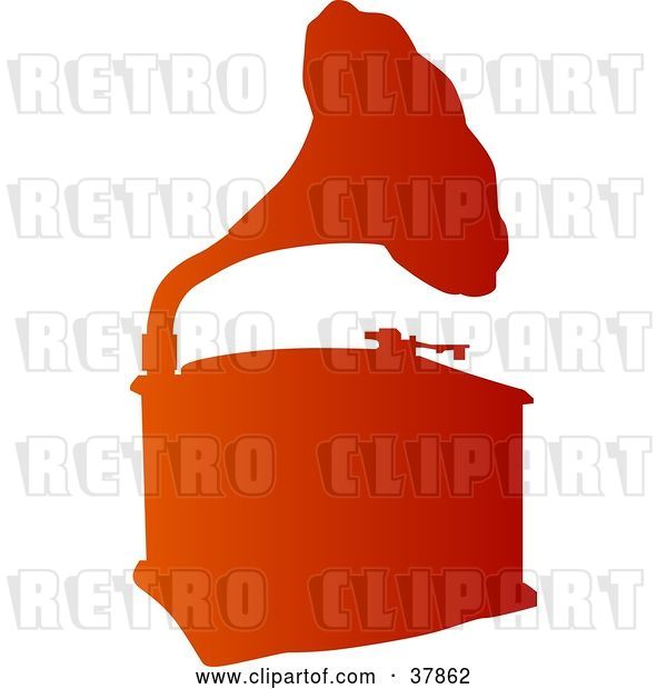 Vector Clip Art of Retro Gradient Orange Phonograph Silhouette