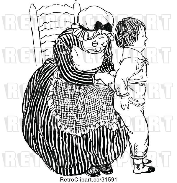 Vector Clip Art of Retro Grandmother Dressing a Boy