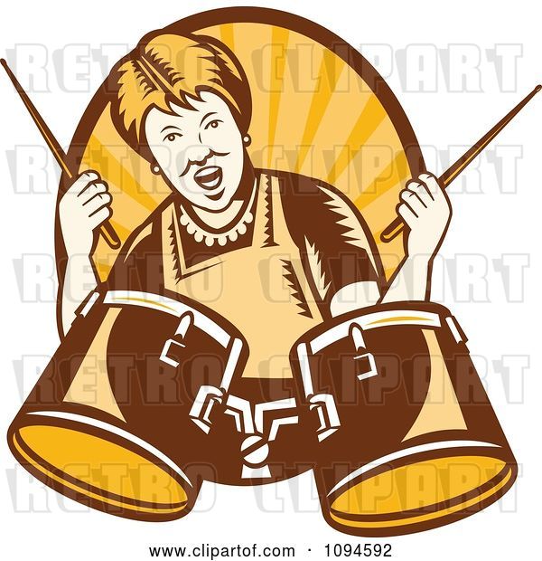 Vector Clip Art of Retro Granny Rocking out with Drums over Rays