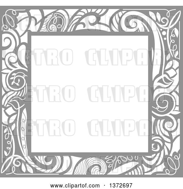 Vector Clip Art of Retro Gray Swirl Floral Frame