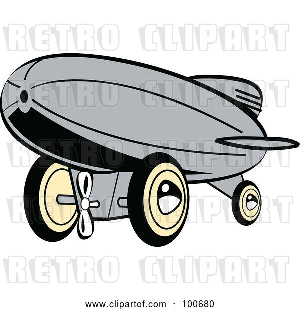 Vector Clip Art of Retro Gray Wind up Toy Blimp