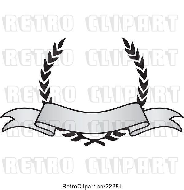 Vector Clip Art of Retro Grayscale Award Crest and Blank Banner - 1