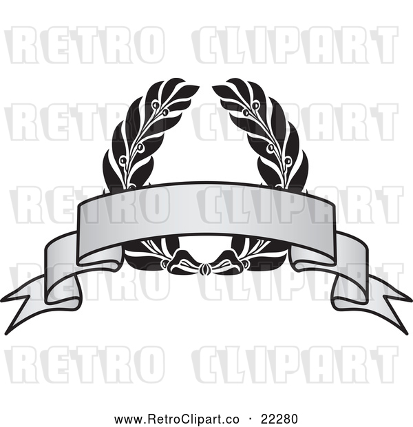 Vector Clip Art of Retro Grayscale Award Crest and Blank Banner - 2