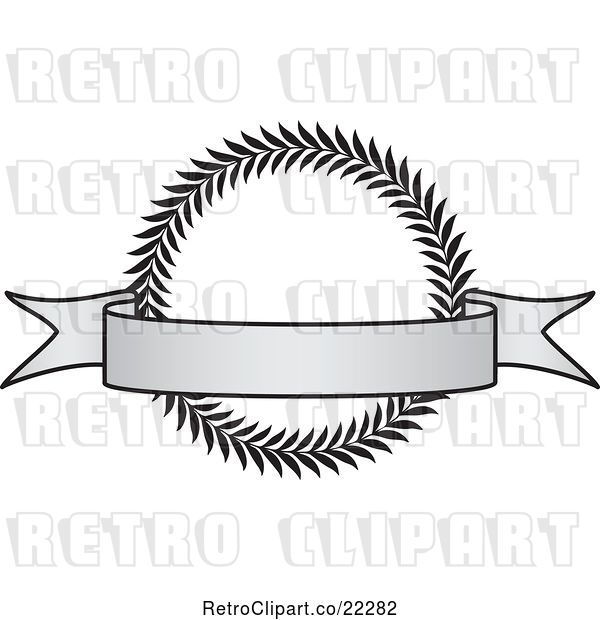 Vector Clip Art of Retro Grayscale Award Crest and Blank Banner - 3