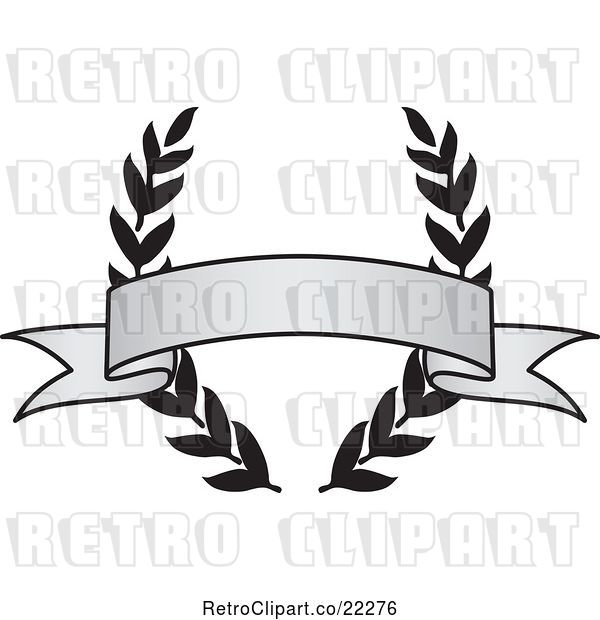 Vector Clip Art of Retro Grayscale Award Crest and Blank Banner - 5