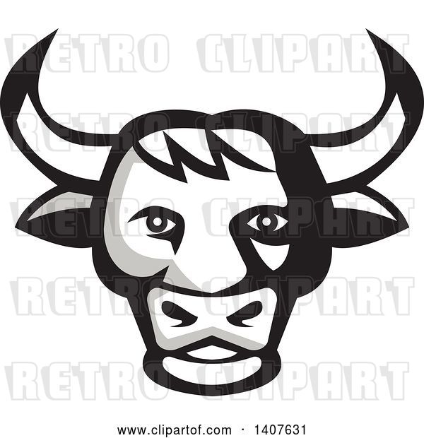 Vector Clip Art of Retro Grayscale Bull Head