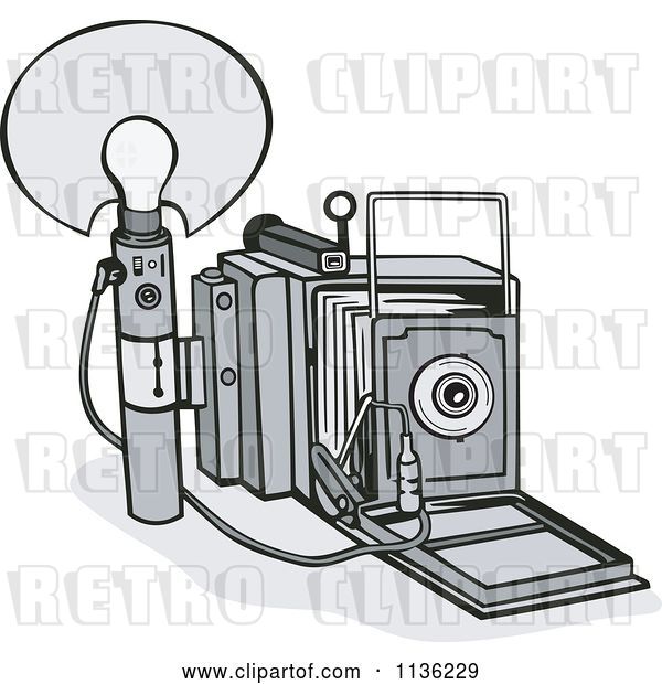 Vector Clip Art of Retro Grayscale Camera and Bulb