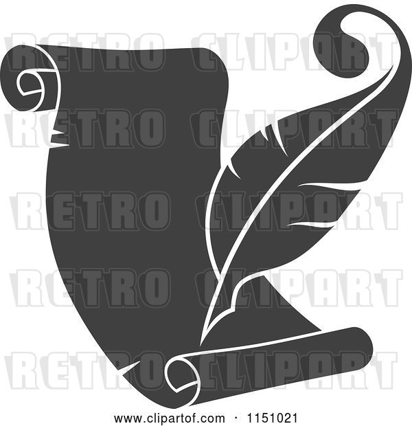Vector Clip Art of Retro Grayscale Quill Pen and Scroll
