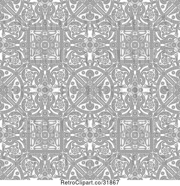 Vector Clip Art of Retro Grayscale Seamless Intricate Middle Eastern Motif Background Pattern