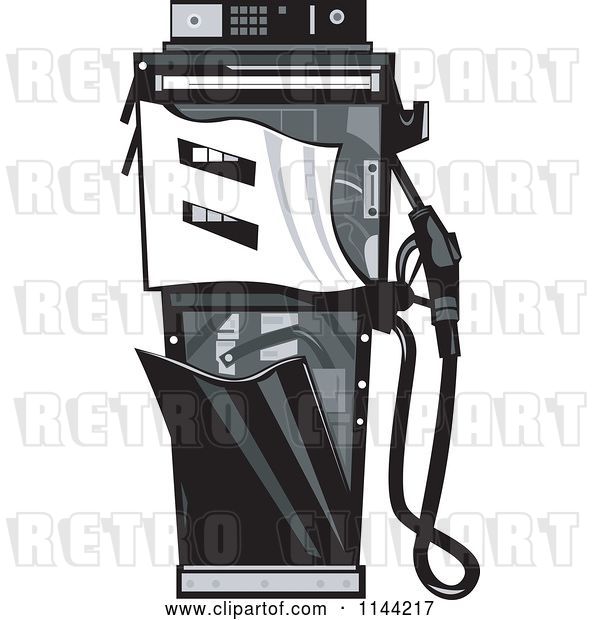 Vector Clip Art of Retro Grayscale Smashed Gas Station Pump