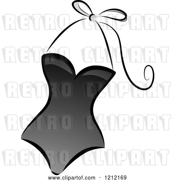 Vector Clip Art of Retro Grayscale Whimsical One Piece Swimsuit