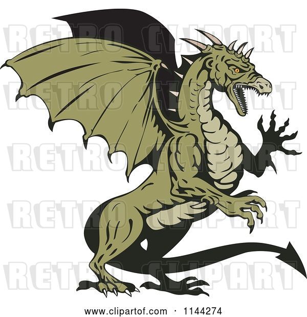 Vector Clip Art of Retro Green Aggressive Dragon