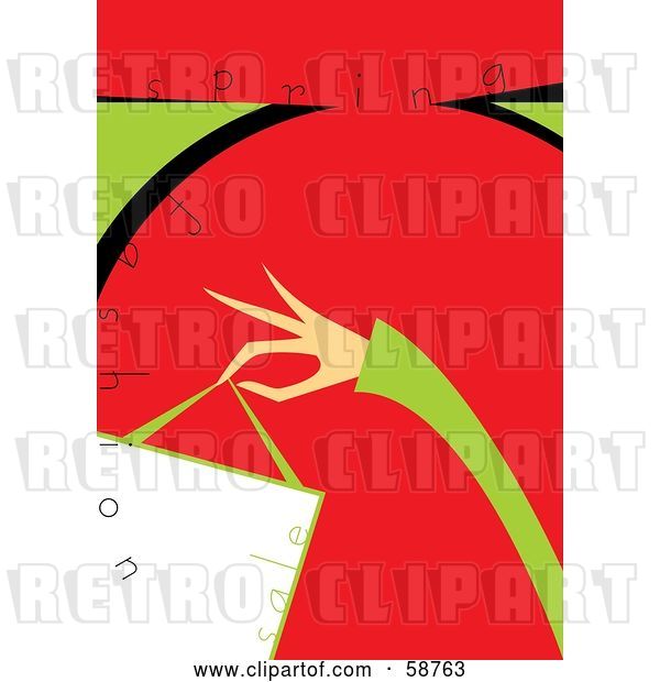 Vector Clip Art of Retro Green and Red Spring Fashion Sale Background with a Lady's Hand Holding a Bag